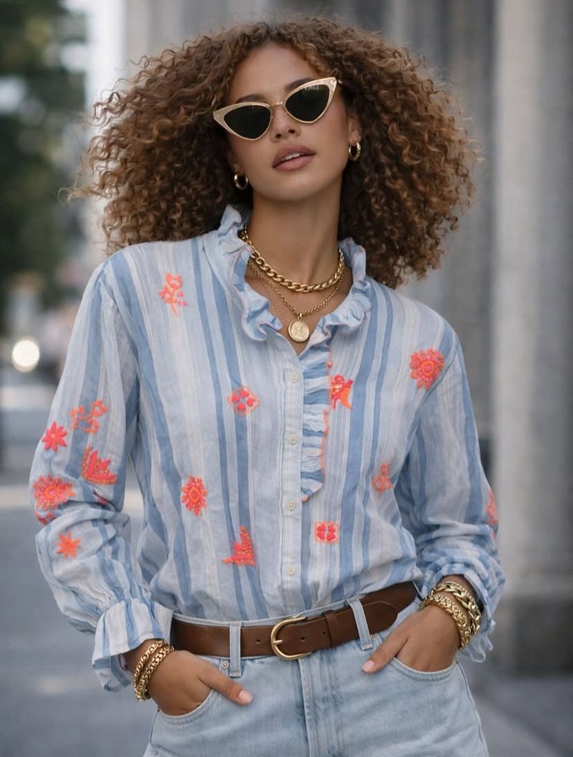 Coastal Bloom Striped Shirt