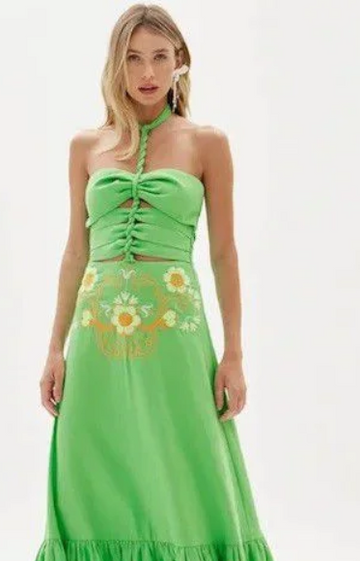 Emerald Bloom Halter Maxi Dress