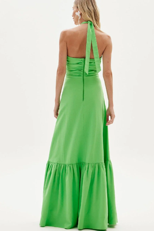 Emerald Bloom Halter Maxi Dress