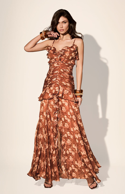 Golden Ember Bloom Maxi Dress