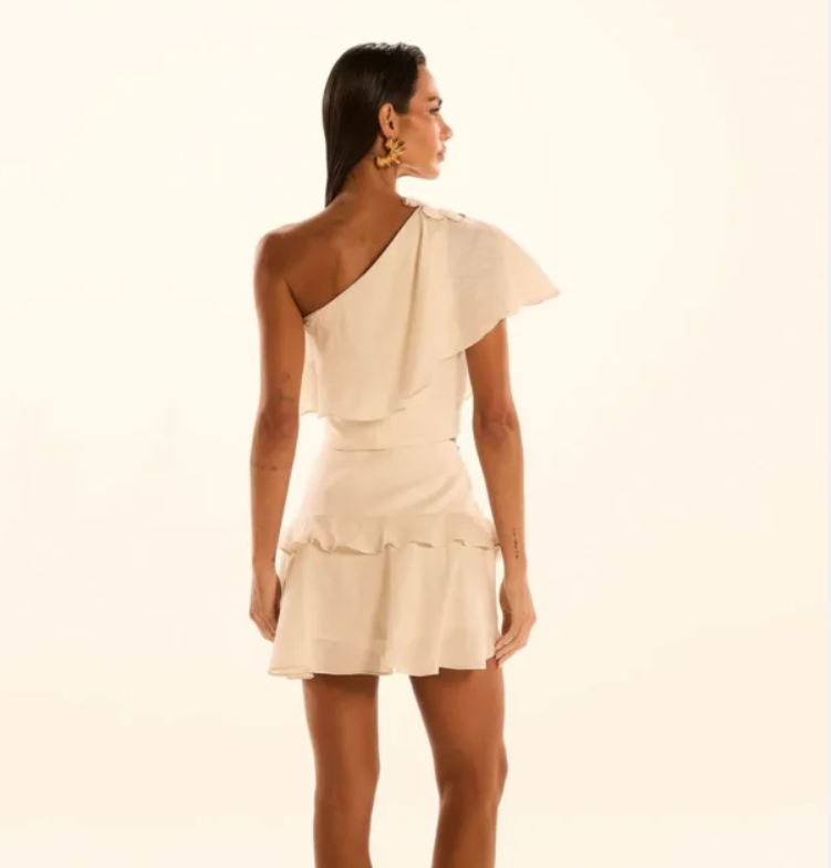 Ivory Bloom One-Shoulder Top & Ruffle Mini Skirt Set