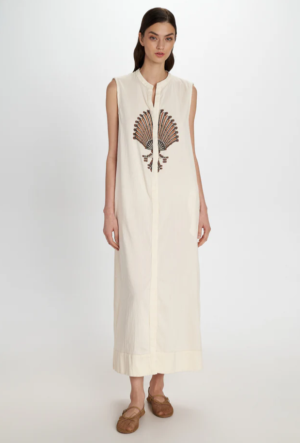 Ivory Embroidered Shirt Dress