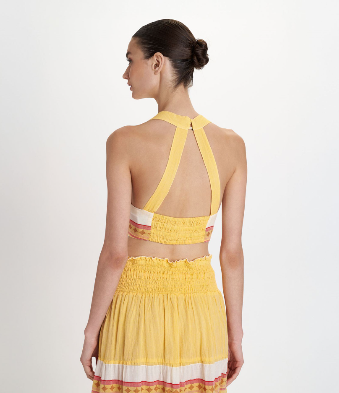 Yellow & Coral Striped Bandeau Top & Tiered Maxi Skirt Set