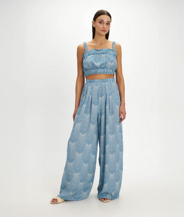 Scallop Print Crop & Wide-Leg Set
