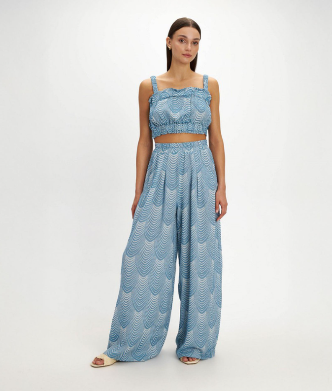 Scallop Print Crop & Wide-Leg Set