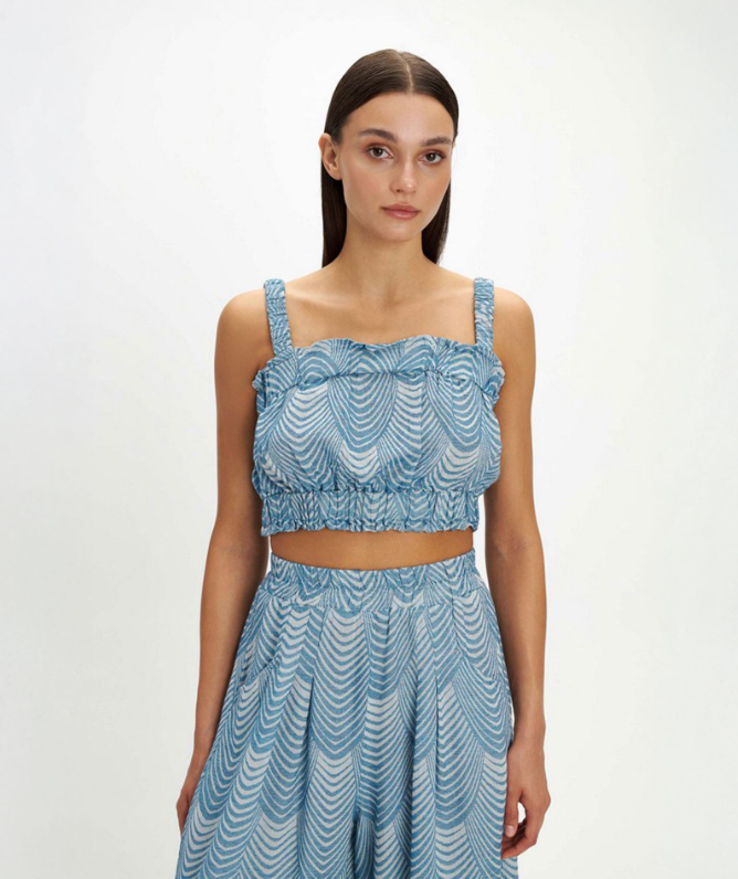 Scallop Print Crop & Wide-Leg Set