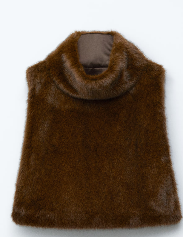 Mocha Faux Fur Funnel-Neck Vest
