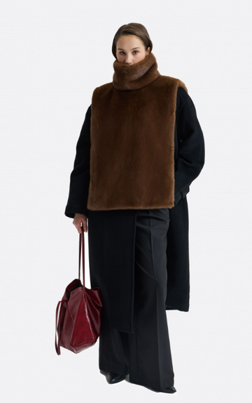 Mocha Faux Fur Funnel-Neck Vest