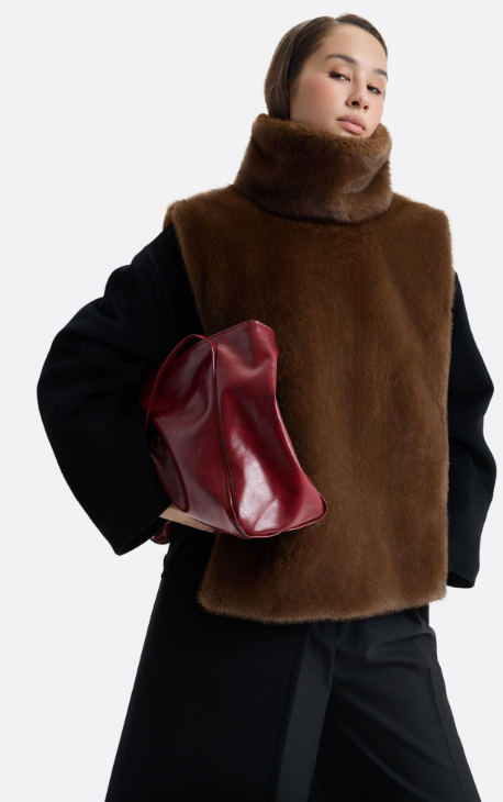 Mocha Faux Fur Funnel-Neck Vest