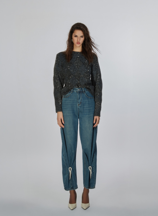 Pearl Bow Barrel Jeans
