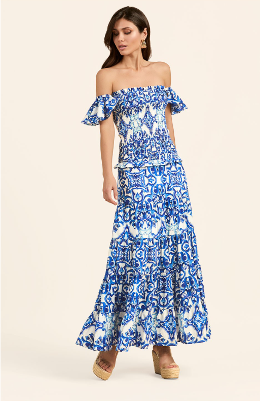 Off Shoulder Tiered Midi Dress