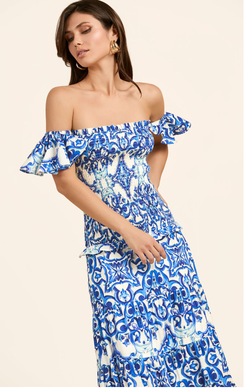 Off Shoulder Tiered Midi Dress