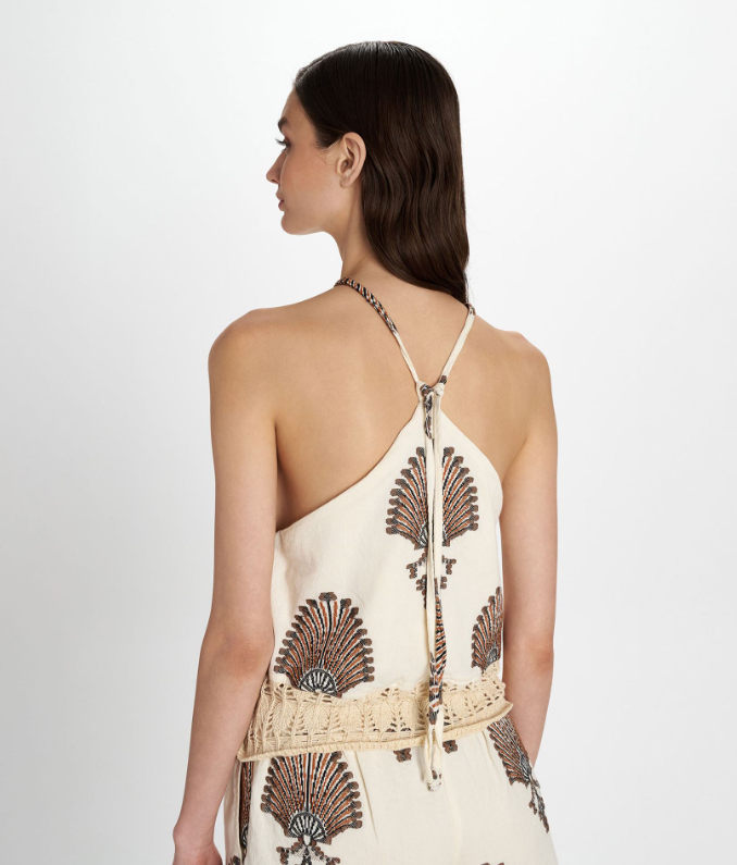 Ivory Shell-Embroidered Halter Romper