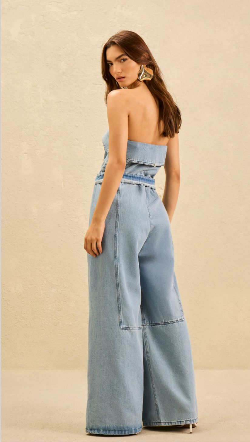 Skyline Strapless Denim Jumpsuit