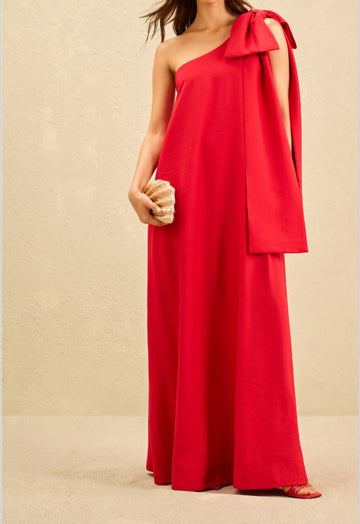 Red One Shoulder Maxi Dress