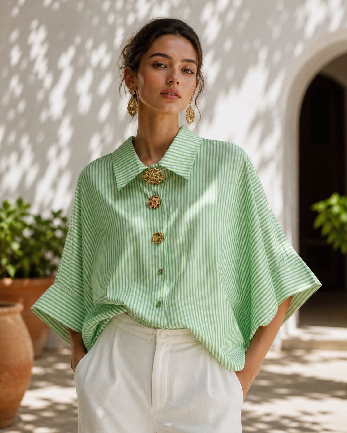 Sage Breeze Striped Shirt