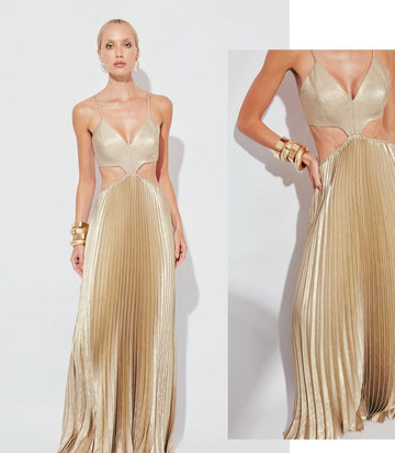 Golden Mirage Pleated Gown