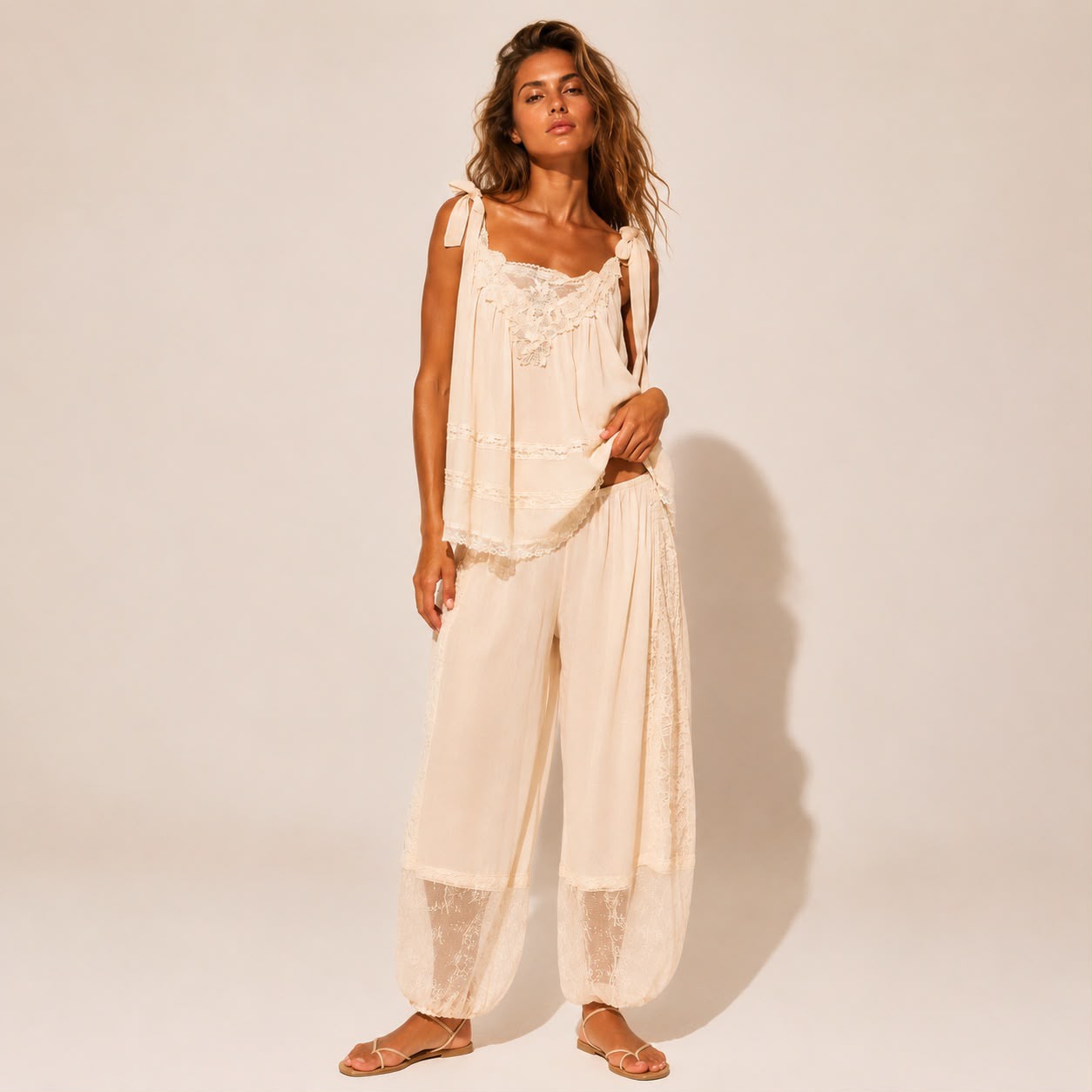 Ivory Lace Tie-Strap Two-Piece Set