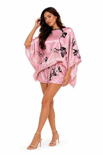 Blush Abstract Print Satin Halter Mini Dress