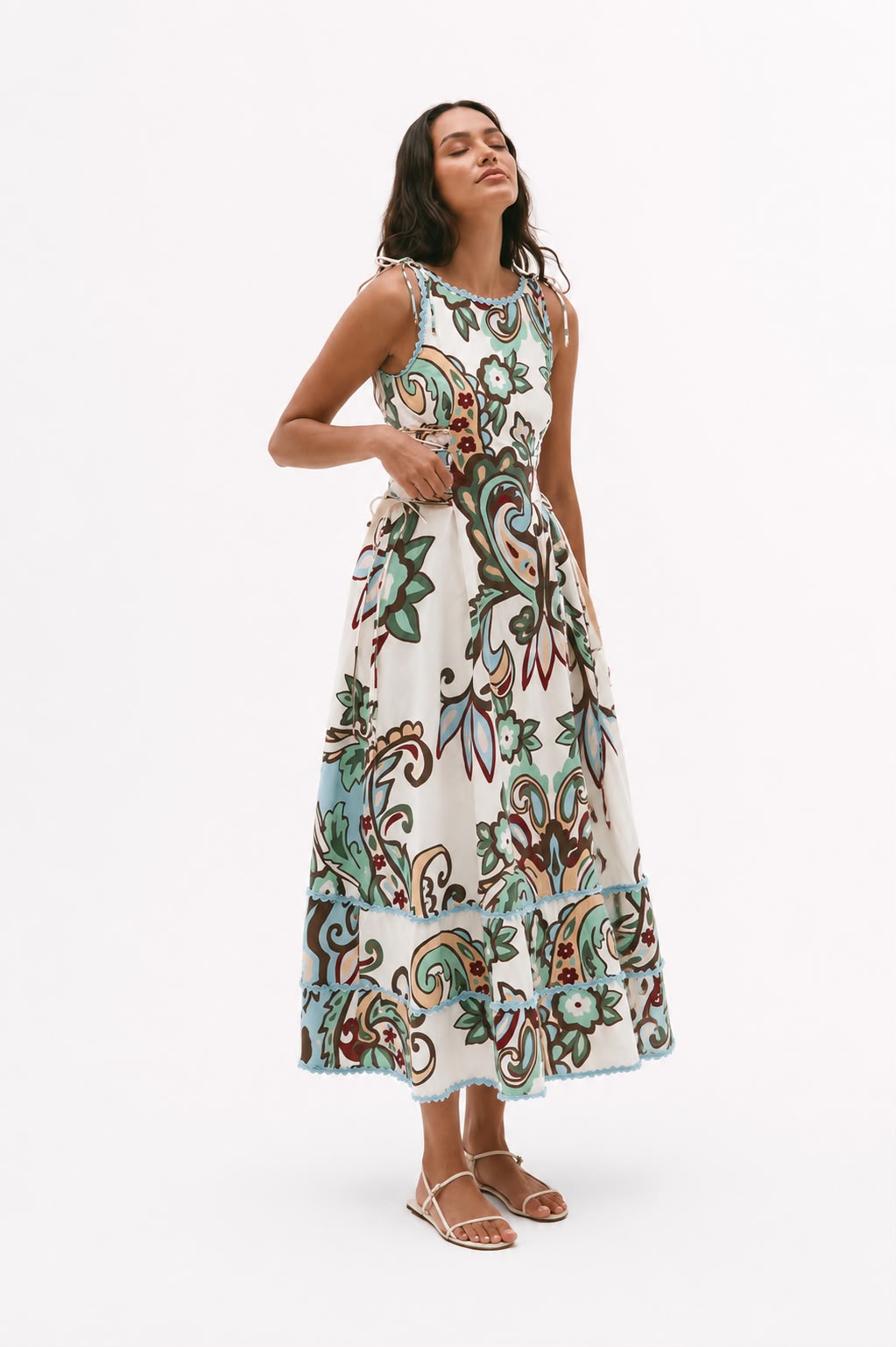 Ivory Paisley Print Tiered Maxi Dress