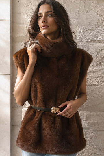 Belted Faux Fur Vest – Chestnut