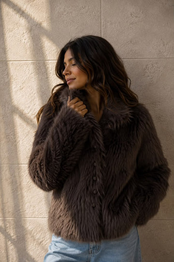 Mocha Faux Fur Button-Front Jacket