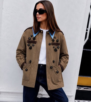 Embellished Utility Jacket – Khaki