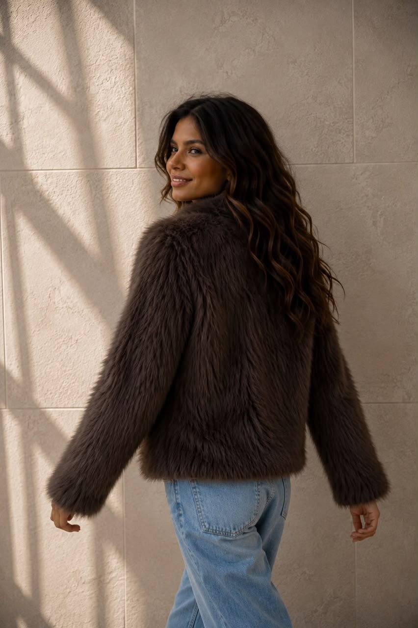 Mocha Faux Fur Button-Front Jacket