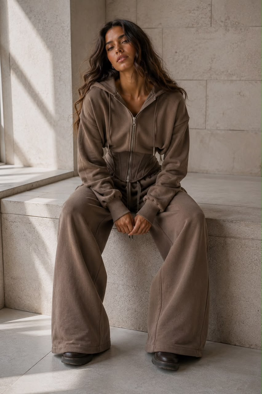 Onyx Corset Hoodie Set (Mocha)
