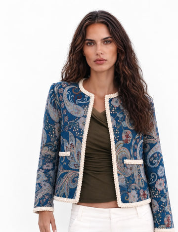 Paisley Brocade Pearl-Trim Jacket