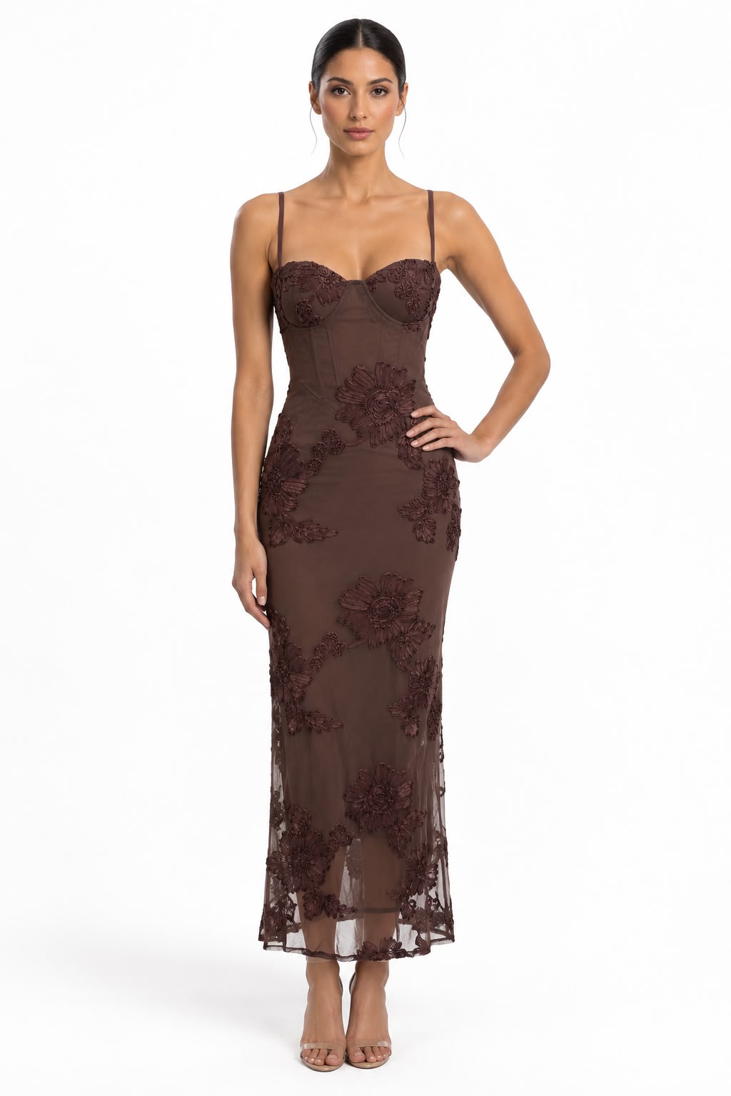 Chocolate Brown Corset Midi Dress