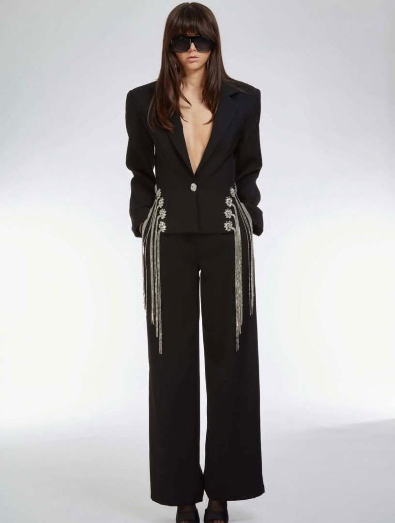 Noir Crystal Fringe Blazer