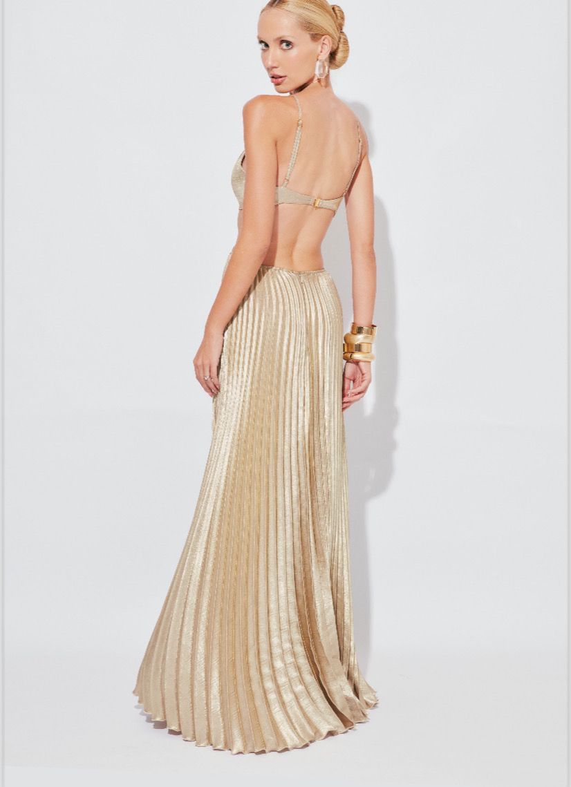 Golden Mirage Pleated Gown