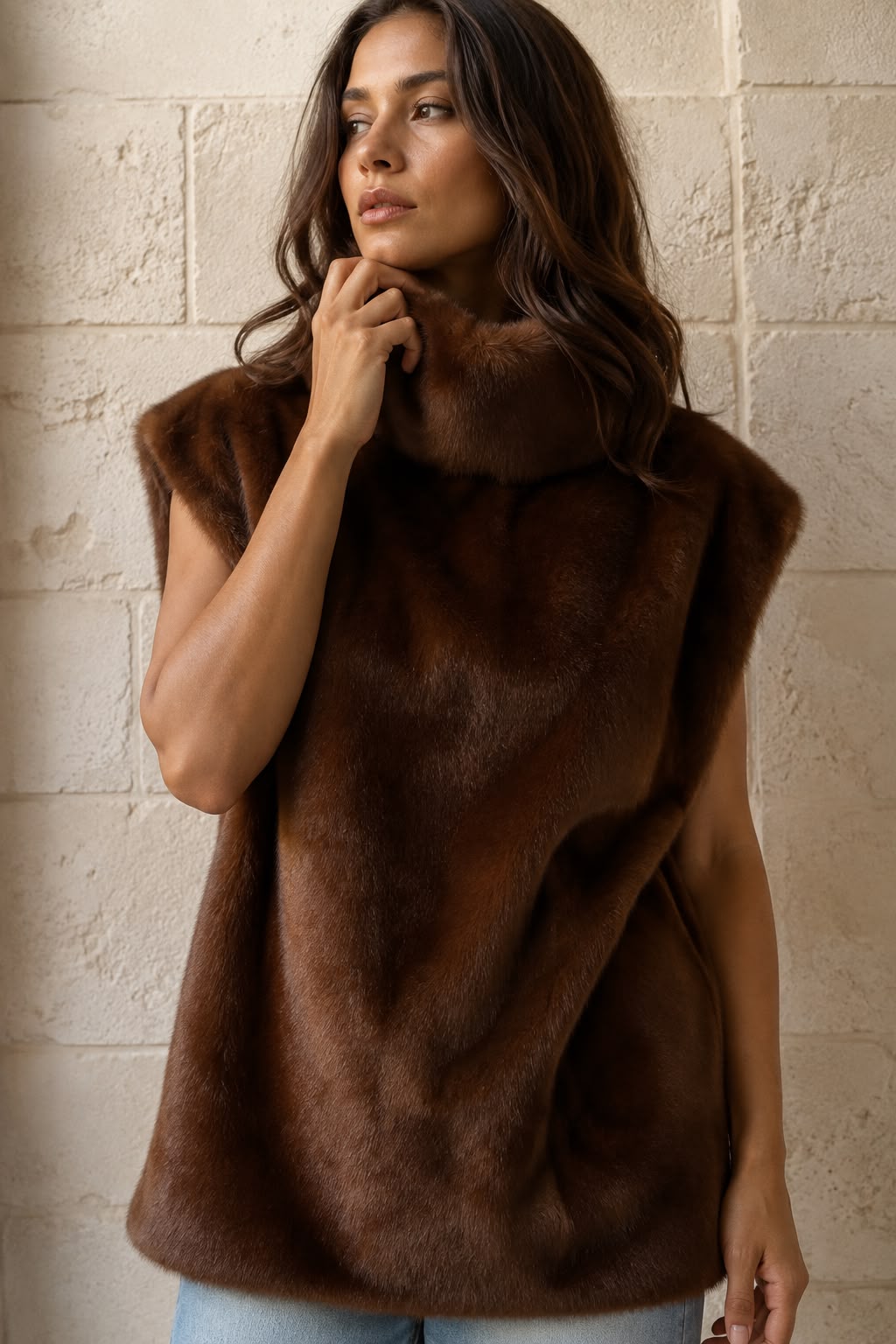 Belted Faux Fur Vest – Chestnut