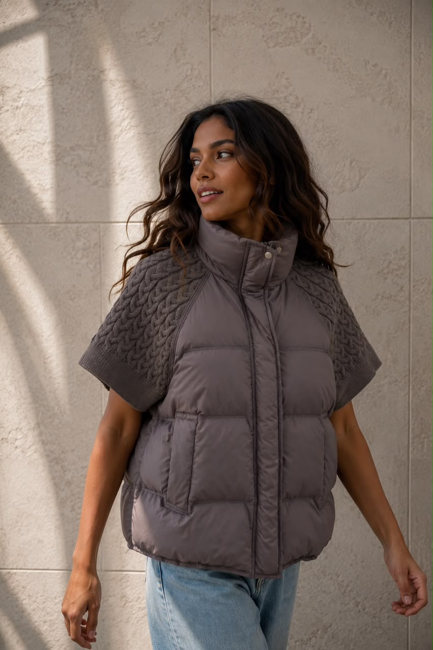 Knit-Sleeve Puffer Vest
